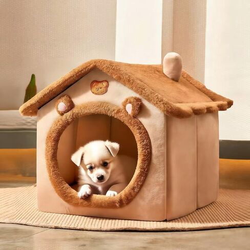 Dog&Cat House Dog&Cat Bed with Cover Cave with Non-Slip Bottom. (Brown Bear, Small) in Saudi Arabia