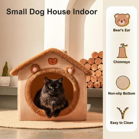 Dog&Cat House Dog&Cat Bed with Cover Cave with Non-Slip Bottom. (Brown Bear, Small) in Saudi Arabia