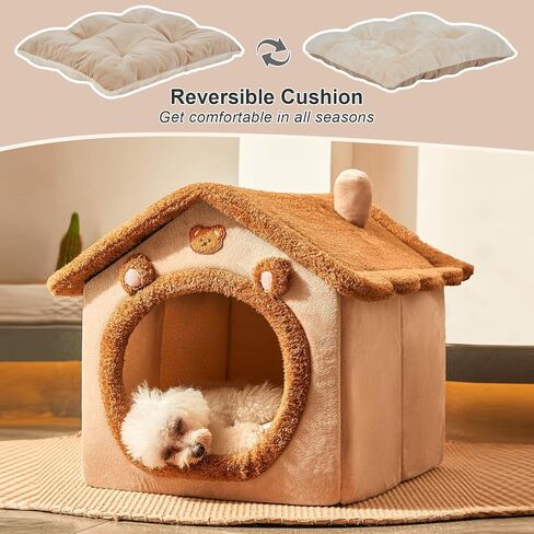 Dog&Cat House Dog&Cat Bed with Cover Cave with Non-Slip Bottom. (Brown Bear, Small) in Saudi Arabia