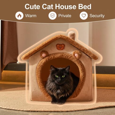 Dog&Cat House Dog&Cat Bed with Cover Cave with Non-Slip Bottom. (Brown Bear, Small) in Saudi Arabia