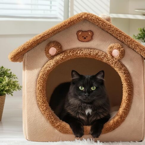 Dog&Cat House Dog&Cat Bed with Cover Cave with Non-Slip Bottom. (Brown Bear, Small) in Saudi Arabia
