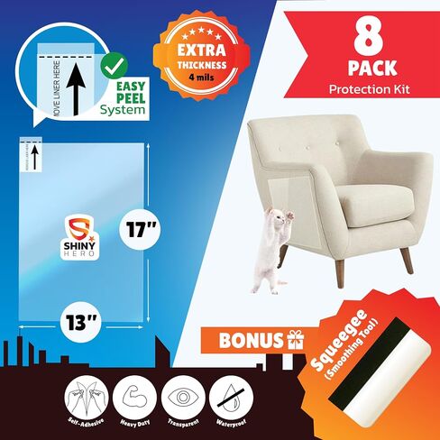 8-Pack - Clear Wall & Door Protector from Dog Scratching - Anti Cat Couch Guard Plastic Sheets, Furniture Self-Adhesive Removable Sticky Tape, Transparent Thick Sofa Scratch Deterrent Frame Cover Film in Saudi Arabia