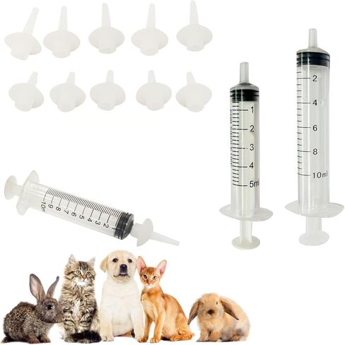 10pcs Kitten Feeding Nipples & Nursing Syringe, Silicone Newborn Kitten & Puppy Feeding Kit, Miracle Nipples for Kittens, Puppies, Rabbits, Squirrels, Small Animals (5ml + 10ml) in Saudi Arabia