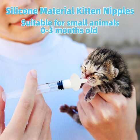 10pcs Kitten Feeding Nipples & Nursing Syringe, Silicone Newborn Kitten & Puppy Feeding Kit, Miracle Nipples for Kittens, Puppies, Rabbits, Squirrels, Small Animals (5ml + 10ml) in Saudi Arabia