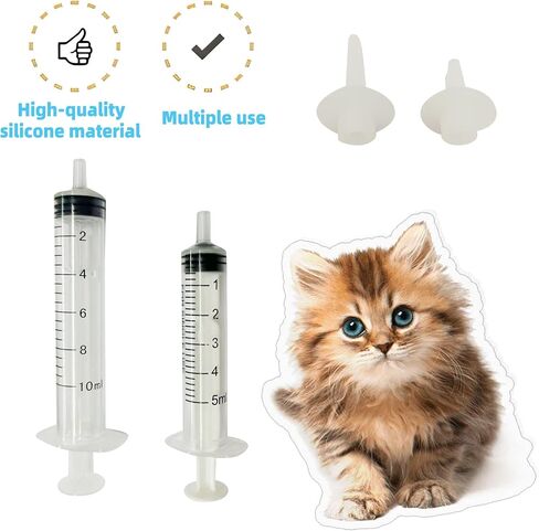 10pcs Kitten Feeding Nipples & Nursing Syringe, Silicone Newborn Kitten & Puppy Feeding Kit, Miracle Nipples for Kittens, Puppies, Rabbits, Squirrels, Small Animals (5ml + 10ml) in Saudi Arabia