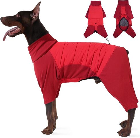 IDOMIK Dog Coat, Waterproof Dog Winter Coat with Harness Hole, Four-Legged Turtleneck Doggy Jackets for Large Medium Small Dogs, Warm Pet Pajamas Snow Jacket for Christmas Cold Weather,Red,XL in Kuwait
