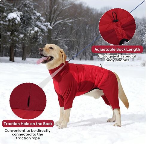 IDOMIK Dog Coat, Waterproof Dog Winter Coat with Harness Hole, Four-Legged Turtleneck Doggy Jackets for Large Medium Small Dogs, Warm Pet Pajamas Snow Jacket for Christmas Cold Weather,Red,XL in Kuwait