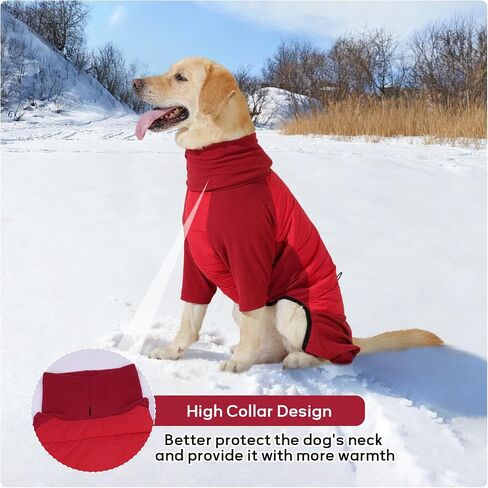 IDOMIK Dog Coat, Waterproof Dog Winter Coat with Harness Hole, Four-Legged Turtleneck Doggy Jackets for Large Medium Small Dogs, Warm Pet Pajamas Snow Jacket for Christmas Cold Weather,Red,XL in Kuwait