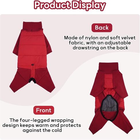 IDOMIK Dog Coat, Waterproof Dog Winter Coat with Harness Hole, Four-Legged Turtleneck Doggy Jackets for Large Medium Small Dogs, Warm Pet Pajamas Snow Jacket for Christmas Cold Weather,Red,XL in Kuwait