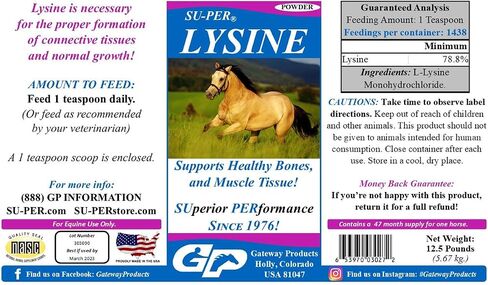 SU-PER Lysine Supplement for Horses - Supports Healthy Bones & Muscle Tissues - Equine Essential Amino Acid - 2.5 Pound, (2 Pack) in Kuwait