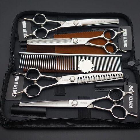 7 inches Safe Dog Grooming Scissors Set with Round Tip,Straight & Thinning & Curved Shears Set with comb for Dog & Cat Grooming human hair cutting (Black 4 in 1 with comb) in Saudi Arabia