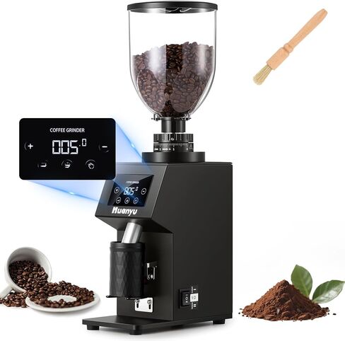 Huanyu Commercial Coffee Grinder with 64mm Flat Burr Anti-Flying Grounds Outlet 26oz Lotus Hopper 8 Stepless Settings Electric Coffee Grinders with Smart Touchscreen for Cafés Restaurants in Saudi Arabia