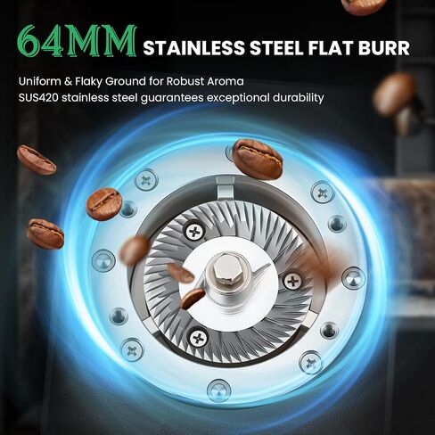 Huanyu Commercial Coffee Grinder with 64mm Flat Burr Anti-Flying Grounds Outlet 26oz Lotus Hopper 8 Stepless Settings Electric Coffee Grinders with Smart Touchscreen for Cafés Restaurants in Saudi Arabia