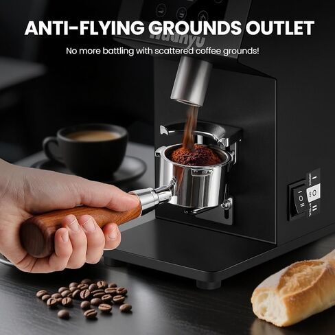 Huanyu Commercial Coffee Grinder with 64mm Flat Burr Anti-Flying Grounds Outlet 26oz Lotus Hopper 8 Stepless Settings Electric Coffee Grinders with Smart Touchscreen for Cafés Restaurants in Saudi Arabia