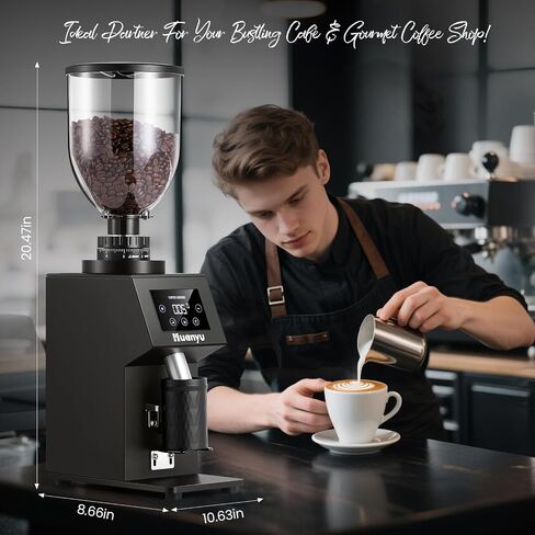 Huanyu Commercial Coffee Grinder with 64mm Flat Burr Anti-Flying Grounds Outlet 26oz Lotus Hopper 8 Stepless Settings Electric Coffee Grinders with Smart Touchscreen for Cafés Restaurants in Saudi Arabia