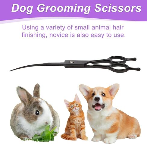 Dog Grooming Scissors, with Ergonomic Handle, Pill Popper for Cats, Upper Bend Shears, Stainless Steel Curved Shears for Dogs Cats, 7.5inch Golden in Saudi Arabia