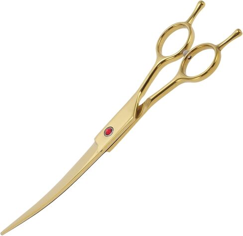 Dog Grooming Scissors, with Ergonomic Handle, Pill Popper for Cats, Upper Bend Shears, Stainless Steel Curved Shears for Dogs Cats, 7.5inch Golden in Kuwait