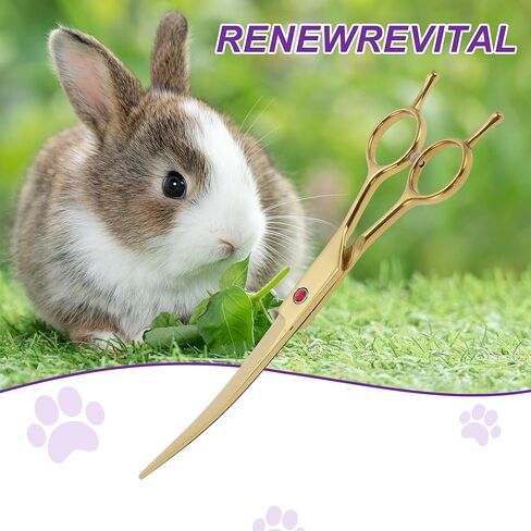 Dog Grooming Scissors, with Ergonomic Handle, Pill Popper for Cats, Upper Bend Shears, Stainless Steel Curved Shears for Dogs Cats, 7.5inch Golden in Kuwait