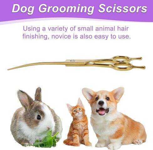 Dog Grooming Scissors, with Ergonomic Handle, Pill Popper for Cats, Upper Bend Shears, Stainless Steel Curved Shears for Dogs Cats, 7.5inch Golden in Kuwait