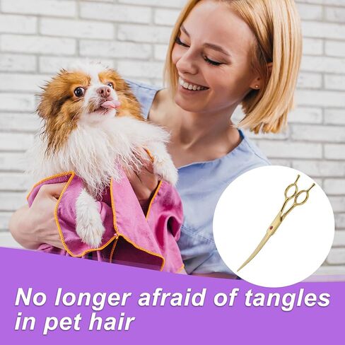 Dog Grooming Scissors, with Ergonomic Handle, Pill Popper for Cats, Upper Bend Shears, Stainless Steel Curved Shears for Dogs Cats, 7.5inch Golden in Kuwait