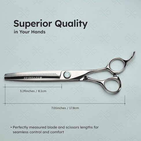 مقص العناية بالكلاب مقاس 7 بوصات - مقصات تخفيف الحيوانات الأليفة الاحترافية المصنوعة من الفولاذ الياباني VG10 للقطط والكلاب | قص نظيف وتشذيب دقيق | خفيف الوزن ومريح ومصنوع يدويًا | معدل التخفيف 50% | مقصات K9 in Kuwait