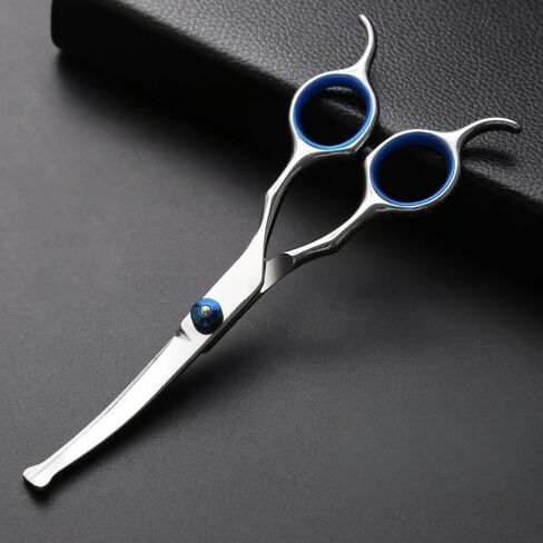 Curved Dog Grooming Scissors, 6 In Stainless Steel Pet Grooming Shears with Safety Round Tips for Dog Cat and Other Pets, Professional Trimming Tools for Face and Paws, Blue in Saudi Arabia