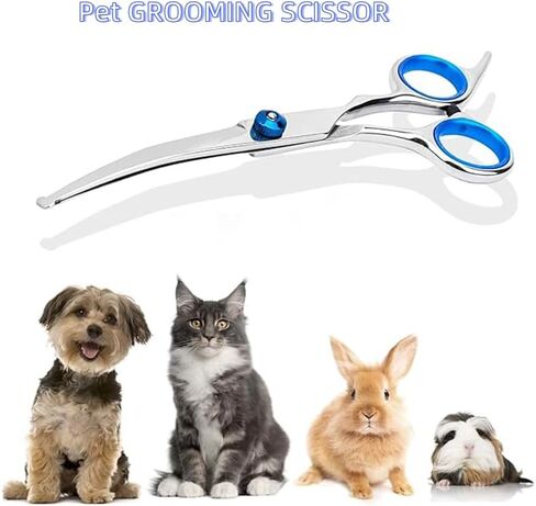 Curved Dog Grooming Scissors, 6 In Stainless Steel Pet Grooming Shears with Safety Round Tips for Dog Cat and Other Pets, Professional Trimming Tools for Face and Paws, Blue in Saudi Arabia