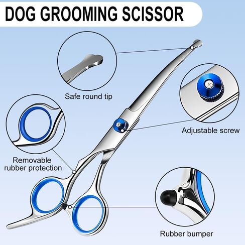 Curved Dog Grooming Scissors, 6 In Stainless Steel Pet Grooming Shears with Safety Round Tips for Dog Cat and Other Pets, Professional Trimming Tools for Face and Paws, Blue in Saudi Arabia