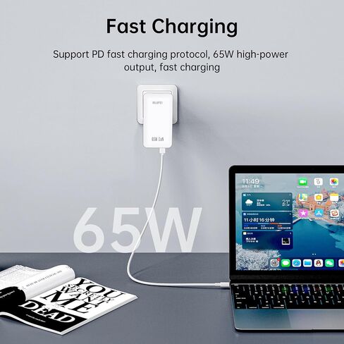 30W Flat USB C Charger Block （محول الطاقة المزدوج للمنفذ） مع GAN Tech ، وتصميم قابلية رقيقة وقابلة للطي مريحة للسفر ، والشحن السريع لـ Galaxy S25 Ultra/S24 ، و iPhone 16/16 Pro/15/14 ، والمزيد ، أبيض in Kuwait