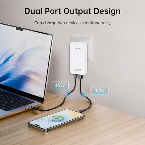 30W Flat USB C Charger Block （محول الطاقة المزدوج للمنفذ） مع GAN Tech ، وتصميم قابلية رقيقة وقابلة للطي مريحة للسفر ، والشحن السريع لـ Galaxy S25 Ultra/S24 ، و iPhone 16/16 Pro/15/14 ، والمزيد ، أبيض in Kuwait