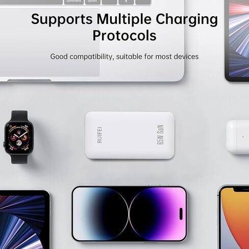 30W Flat USB C Charger Block （محول الطاقة المزدوج للمنفذ） مع GAN Tech ، وتصميم قابلية رقيقة وقابلة للطي مريحة للسفر ، والشحن السريع لـ Galaxy S25 Ultra/S24 ، و iPhone 16/16 Pro/15/14 ، والمزيد ، أبيض in Kuwait