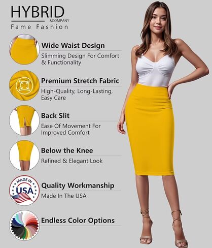 HYBRID Women's Techno/Scuba Stretchy Office Pencil Skirt Made in USA in Kuwait