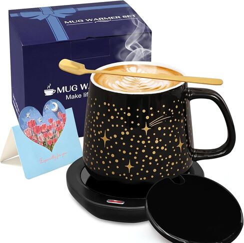Waipfaru Coffee Mug Warmer Set, 2 Temperature Control & Auto Shut Off Mug Warmer for Desk, Gifts for Women, Heated Coffee Cup for Office, Home, Gift Set for Birthday, Christmas in Saudi Arabia