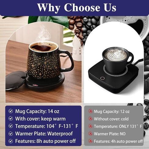 Waipfaru Coffee Mug Warmer Set, 2 Temperature Control & Auto Shut Off Mug Warmer for Desk, Gifts for Women, Heated Coffee Cup for Office, Home, Gift Set for Birthday, Christmas in Saudi Arabia