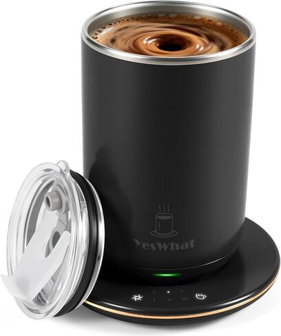 Self Stirring Coffee Mug with Temperature Control,Type-C Heated Magnetic Mixing Cup,3 Heat Levels,8-Hour Auto Shut-Off,USB Rechargeable Stainless Steel Smart Mug for Milk Protein Shakes Black 11oz in Saudi Arabia