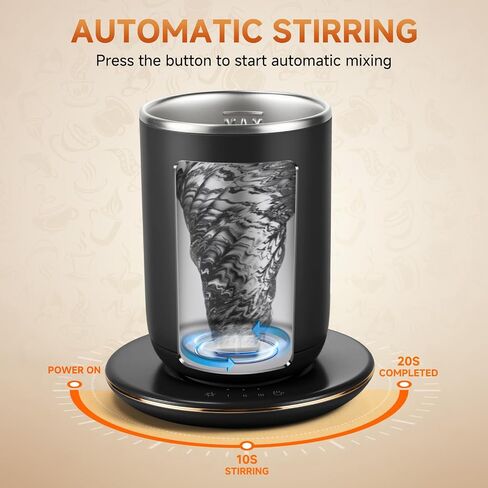 Self Stirring Coffee Mug with Temperature Control,Type-C Heated Magnetic Mixing Cup,3 Heat Levels,8-Hour Auto Shut-Off,USB Rechargeable Stainless Steel Smart Mug for Milk Protein Shakes Black 11oz in Saudi Arabia