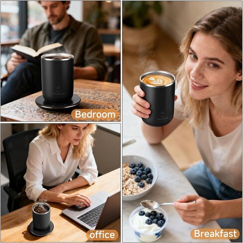 Self Stirring Coffee Mug with Temperature Control,Type-C Heated Magnetic Mixing Cup,3 Heat Levels,8-Hour Auto Shut-Off,USB Rechargeable Stainless Steel Smart Mug for Milk Protein Shakes Black 11oz in Saudi Arabia