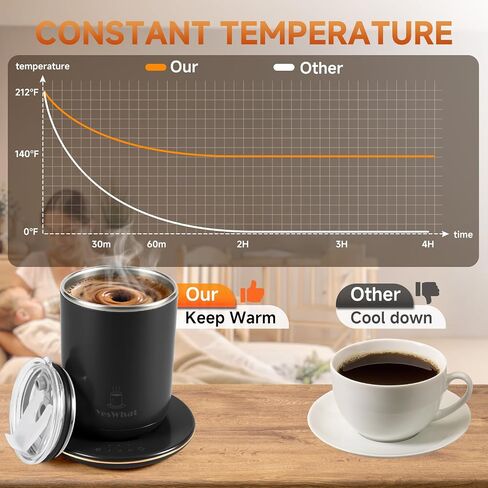 Self Stirring Coffee Mug with Temperature Control,Type-C Heated Magnetic Mixing Cup,3 Heat Levels,8-Hour Auto Shut-Off,USB Rechargeable Stainless Steel Smart Mug for Milk Protein Shakes Black 11oz in Saudi Arabia