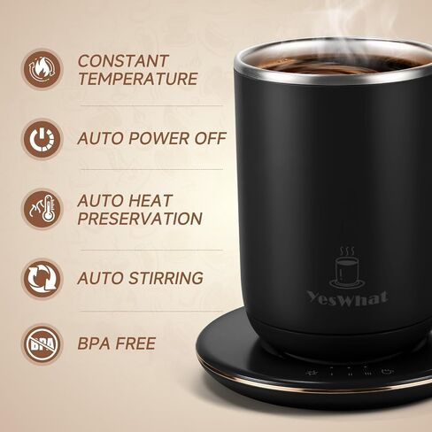 Self Stirring Coffee Mug with Temperature Control,Type-C Heated Magnetic Mixing Cup,3 Heat Levels,8-Hour Auto Shut-Off,USB Rechargeable Stainless Steel Smart Mug for Milk Protein Shakes Black 11oz in Saudi Arabia
