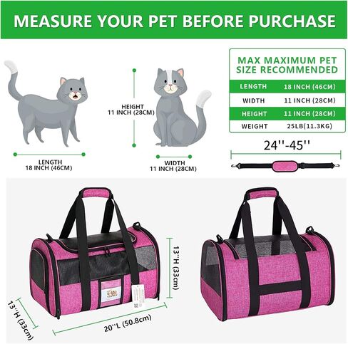 20" Large Soft Sided Cat Carrier Pet Carrier for Cats Dogs Under 25 lbs, Folding Dog Carrier Cat Carrier for 2 Cats Travel Carrier Bag, Green in Saudi Arabia