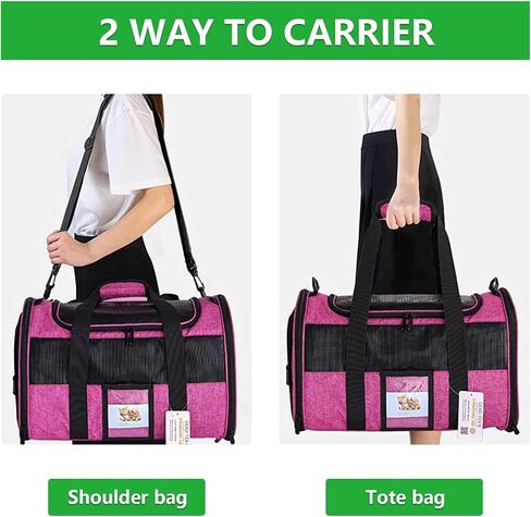 20" Large Soft Sided Cat Carrier Pet Carrier for Cats Dogs Under 25 lbs, Folding Dog Carrier Cat Carrier for 2 Cats Travel Carrier Bag, Green in Saudi Arabia