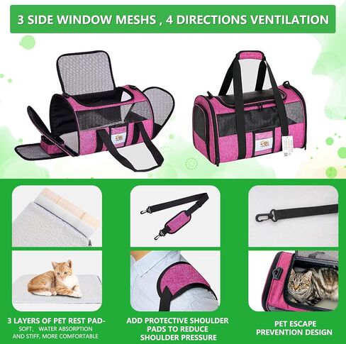 20" Large Soft Sided Cat Carrier Pet Carrier for Cats Dogs Under 25 lbs, Folding Dog Carrier Cat Carrier for 2 Cats Travel Carrier Bag, Green in Saudi Arabia
