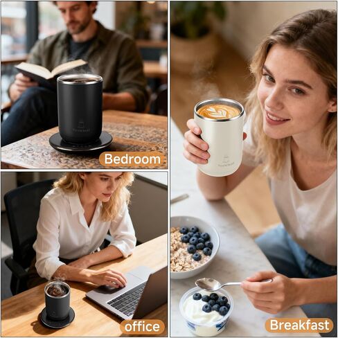 Self Stirring Coffee Mug with Temperature Control,Type-C Heated Magnetic Mixing Cup,3 Heat Levels,8-Hour Auto Shut-Off,USB Rechargeable Stainless Steel Smart Mug for Milk Protein Shakes Black 11oz in Kuwait