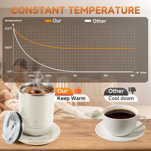 Self Stirring Coffee Mug with Temperature Control,Type-C Heated Magnetic Mixing Cup,3 Heat Levels,8-Hour Auto Shut-Off,USB Rechargeable Stainless Steel Smart Mug for Milk Protein Shakes Black 11oz in Kuwait