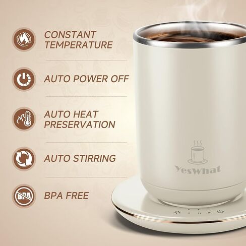 Self Stirring Coffee Mug with Temperature Control,Type-C Heated Magnetic Mixing Cup,3 Heat Levels,8-Hour Auto Shut-Off,USB Rechargeable Stainless Steel Smart Mug for Milk Protein Shakes Black 11oz in Kuwait