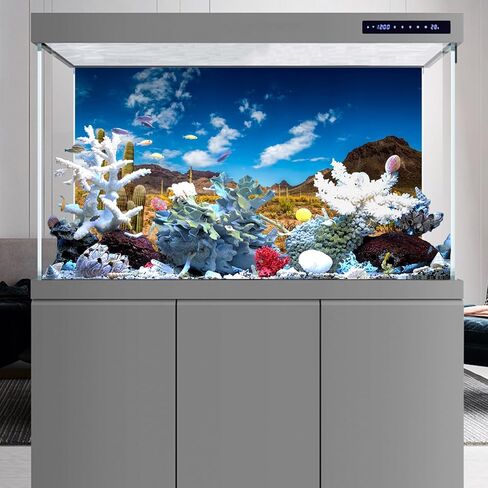 48x18 inches Reptile Habitat Background Blue Sky Oasis Cactus Desert Terrarium Background Polyester in Saudi Arabia