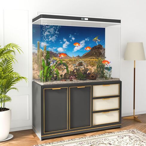 48x18 inches Reptile Habitat Background Blue Sky Oasis Cactus Desert Terrarium Background Polyester in Saudi Arabia
