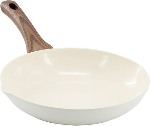 Ceramic Nonstick Frying Pan – Forged Aluminum Skillet with Bakelite Handle & Dual Pour Spouts, Off-White (9.5 Inch) in Kuwait