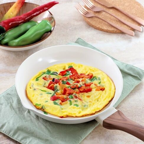 Ceramic Nonstick Frying Pan – Forged Aluminum Skillet with Bakelite Handle & Dual Pour Spouts, Off-White (9.5 Inch) in Kuwait