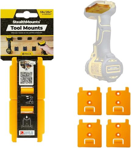 حامل أدوات StealthMounts Locking DeWalt، 4 عبوات من شماعات أدوات DeWalt | حامل أدوات ديوالت مثبت على الحائط | تخزين أدوات ديوالت | حامل مثقاب ديوالت | مقطع مثقاب ديوالت | المحرز في المملكة المتحدة in Saudi Arabia
